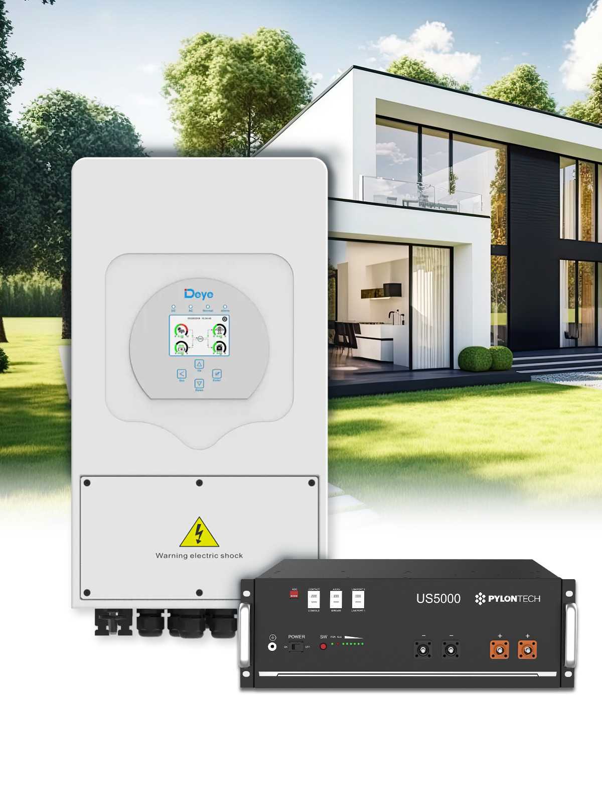 Deye 10 kVA Dreiphasen-Wechselrichter und Pylontech Lithium-Batterie-Paket