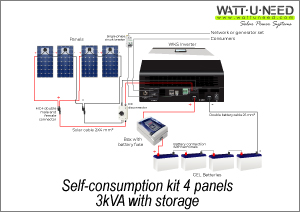 Self-consumption kit 4 panels 3kVA with storage