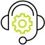Icon of a headset with a cog in the middle