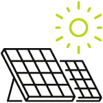 Icon solar panel with green sun