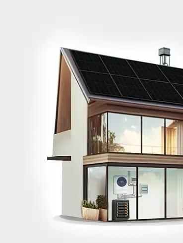 Kit solar instalado tanto en el tejado de una casa como en su interior, que ofrece una solución de energía renovable